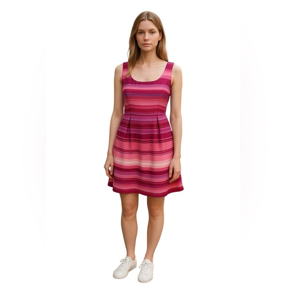 Ann Taylor Loft Size 12 Striped Ombre Subset Colors Sleeveless Dress - Picture 3 of 4
